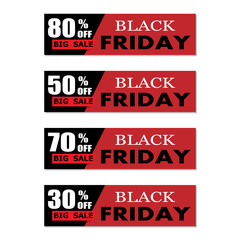 Black Friday set of banners 30%,50%,70%,80% discounts. Season sale banners set. Pattern special offers