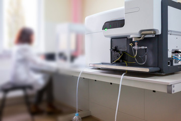 The laboratory scientist work with microwave plasma atomic emission spectrometer (MPAES) for...