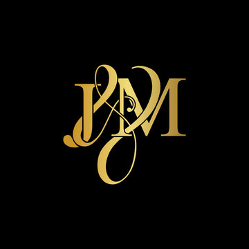 Initial letter J & M JM luxury art vector mark logo, gold color on black background.