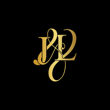 Initial letter J & L JL luxury art vector mark logo, gold color on black background.