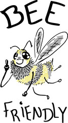 Bee Friendly - funny comic style illustration of a bee