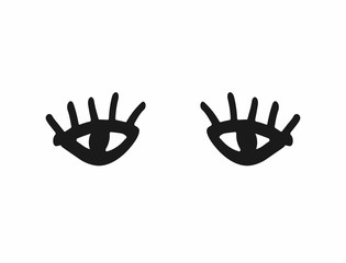 Human eyes with eyelashes drawn by hand. Doodle, sketch, scribble. Simple vector illustration.