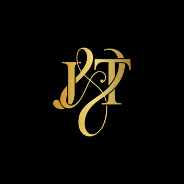 Initial letter J & T JT luxury art vector mark logo, gold color on black background.