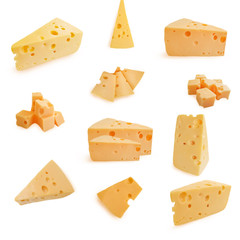 Cheese block on a white background set