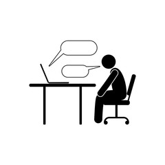 Fototapeta premium communication online icon, a person conducts a dialogue using the Internet, sticks figure pictogram people