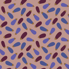 A seamless vector pattern with aubergine vegetables in few shades of purple. Surface print design.