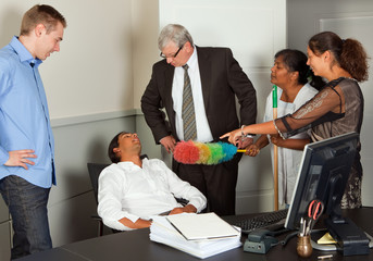 Obraz premium Sleeping at the office