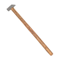 old small hammer on an isolated white background