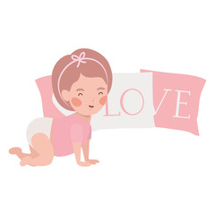cute little girl baby with love pillows character