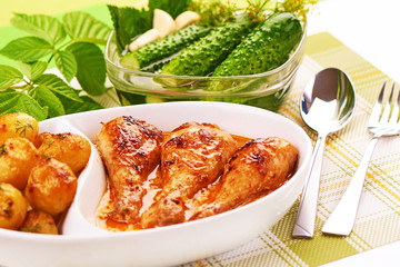 Roasted chicken with baked potaotes