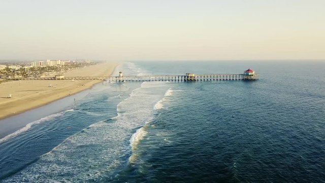 Huntington Beach, California sunset coast landscape drone views