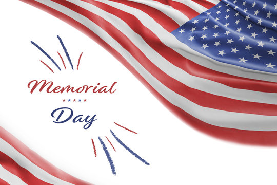 American National Holiday. Background with American flag and national colors. Text: Memorial Day