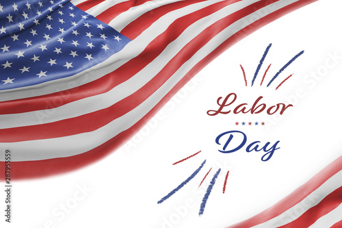 American National Holiday. Background with American flag and national colors. Text: Labor Day