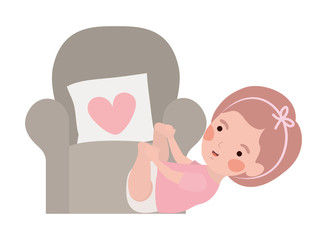 cute little girl baby in the sofa character