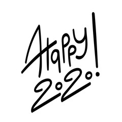 Happy New Year 2020, black handwritten lettering print for cards, posters, banners isolated on white background. Sketchy linear font quote for calendar. Winter holiday typography.