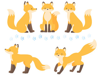 キツネの全身イラストセット