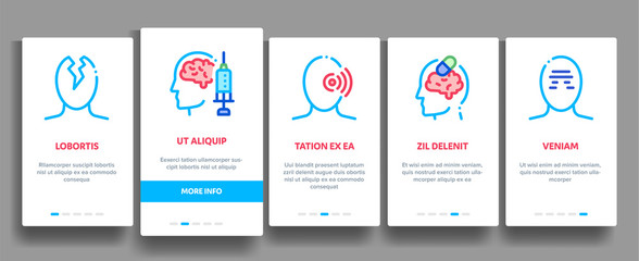 Headache Elements Vector Onboarding Mobile App Page Screen. Contour Illustrations