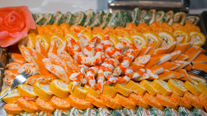 buffet shrimps lay on the plate