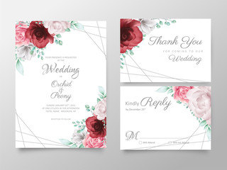 Wedding invitation cards template set with watercolor floral decoration. Editable Save the date, invite or greeting, thank you, rsvp cards vector design