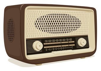 Realistic vector image of an old radio receiver of the last century in retro style. Isometric illustration of an old-fashioned radio isolated on white background. Retro music