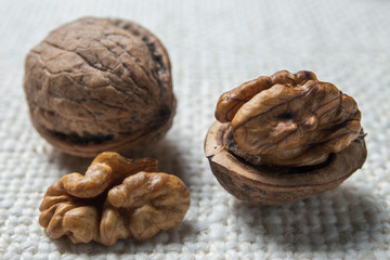 Walnuts on the burlap texture