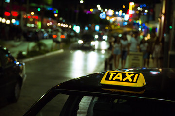 Taxi on a night city street