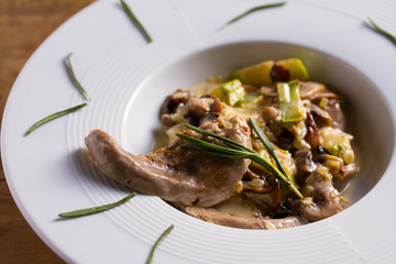 Lamb tongues with stewed vegetables and cream sauce