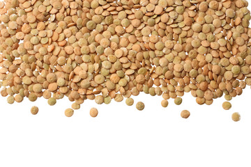 Pile lentil isolated on white background. Top view.