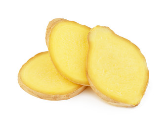 Sliced ginger isolated on white background