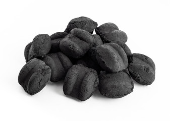 group of bbq charcoal briquette on white background