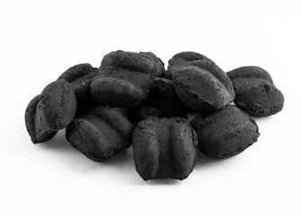 group of bbq charcoal briquette on white background