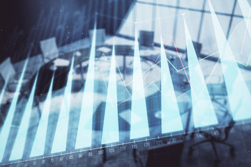 Double exposure of forex chart on conference room background. Concept of stock market analysis