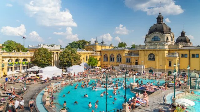 Time lapse view of Szechenyi thermal baths in Budapest, Hungary.