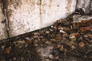 destroyed construction, concrete white walls closeup