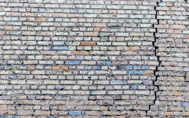 Crack in old brick wall.