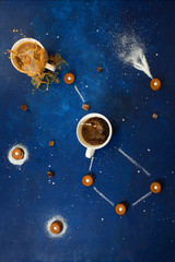The coffee constellation of Big Dipper with cookies and cristall sugar