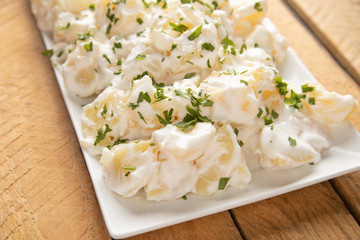 Patatas bravas traditional Spanish potatoes snack tapas..