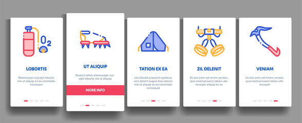 Alpinism Elements Vector Onboarding Mobile App Page Screen. Contour Illustrations
