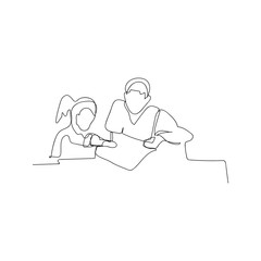 continuous line drawing of doctor with woman. isolated sketch drawing of doctor with woman line concept. outline thin stroke vector illustration