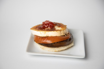 Goat cheese with mushroom and tomato, typical Spanish tapa