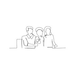 continuous line drawing of three people sitting. isolated sketch drawing of three people sitting line concept. outline thin stroke vector illustration