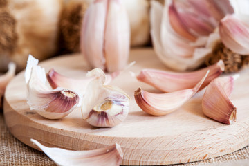 garlic on wood background