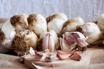 garlic on wooden board