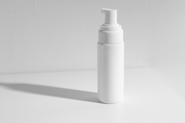 beauty spa medical skincare concept, cosmetic spray cream bottle packaging with white decor background table