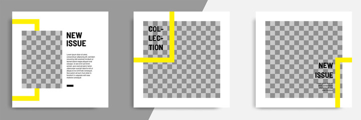Minimal layout square banner in black yellow frame color. Editable geometric banner template for social media post, stories, story, flyer.
