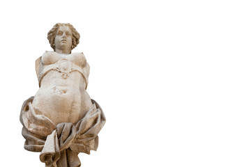 The goddess of beauty and love in Greek mythology, Aphrodite (Venus in Roman mythology) Fragment of ancient statue isolated on white background.