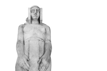 Goddess Hera is eldest daughter Kronos and Rei, sister and wife of Zeus. Ancient statue isolated on white background.