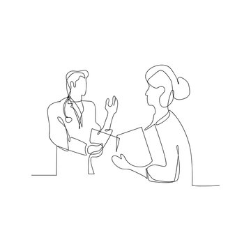 continuous line drawing of doctors talking. isolated sketch drawing of doctors talking line concept. outline thin stroke vector illustration