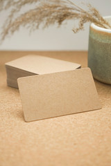 Cardboard business cards on brown background.Business card mockup. Mock-up. Mock up - 287968905