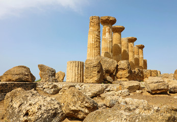 Ruins of the Temple of Heracles in famous ancient Valley of Temples of Agrigento, Sicily, Italy. UNESCO World Heritage Site.